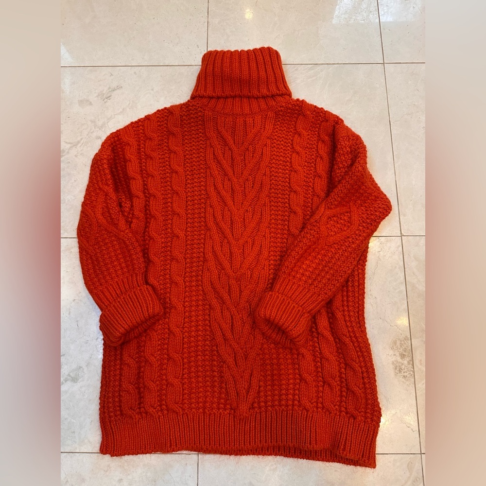 Marks & Spencer Red Cable Knit Turtleneck Sweater